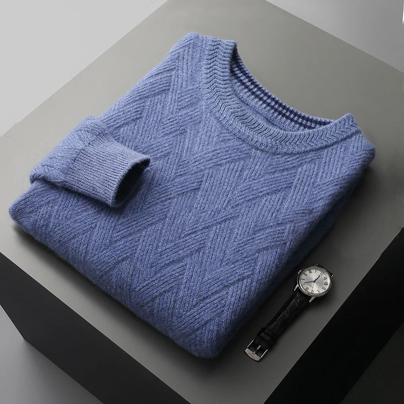 LHZSYY Men' New 100%Cashmere Sweater Winter O-Neck Mat Pullovers Long Sleeve Loose Plus Size Base Shirt Thicken Casual Knit Tops