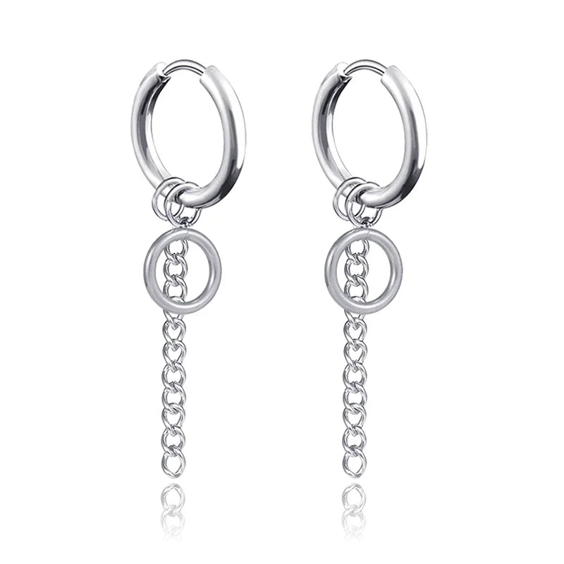 New Punk Stainless Steel Chain Hoop Earrings For Women Men 2023 Trendy Goth Pop Hip Hop Pendants Ear Jewelry Accessories Earring