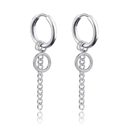 New Punk Stainless Steel Chain Hoop Earrings For Women Men 2023 Trendy Goth Pop Hip Hop Pendants Ear Jewelry Accessories Earring