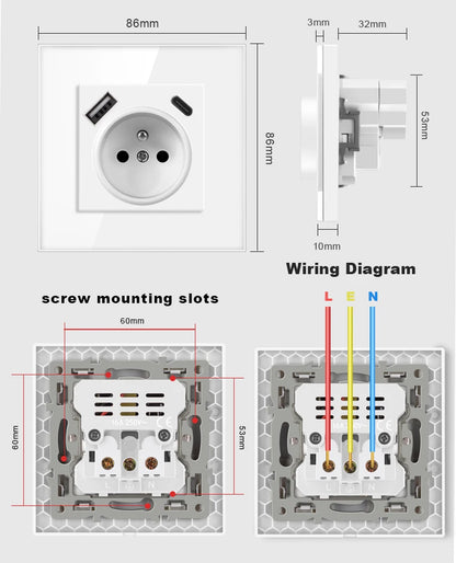Nywp Französisch standard stecker, glas wallboard, Französisch netzteil, 16a 220V erdung buchse, kind schutz tür.