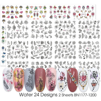 1Set Watercolor Xmas Flower Sticker Nail Decal Set Flamingo Letter Design Gel Manicure Decor Water Slider Foil CHSTZ683-706-1.