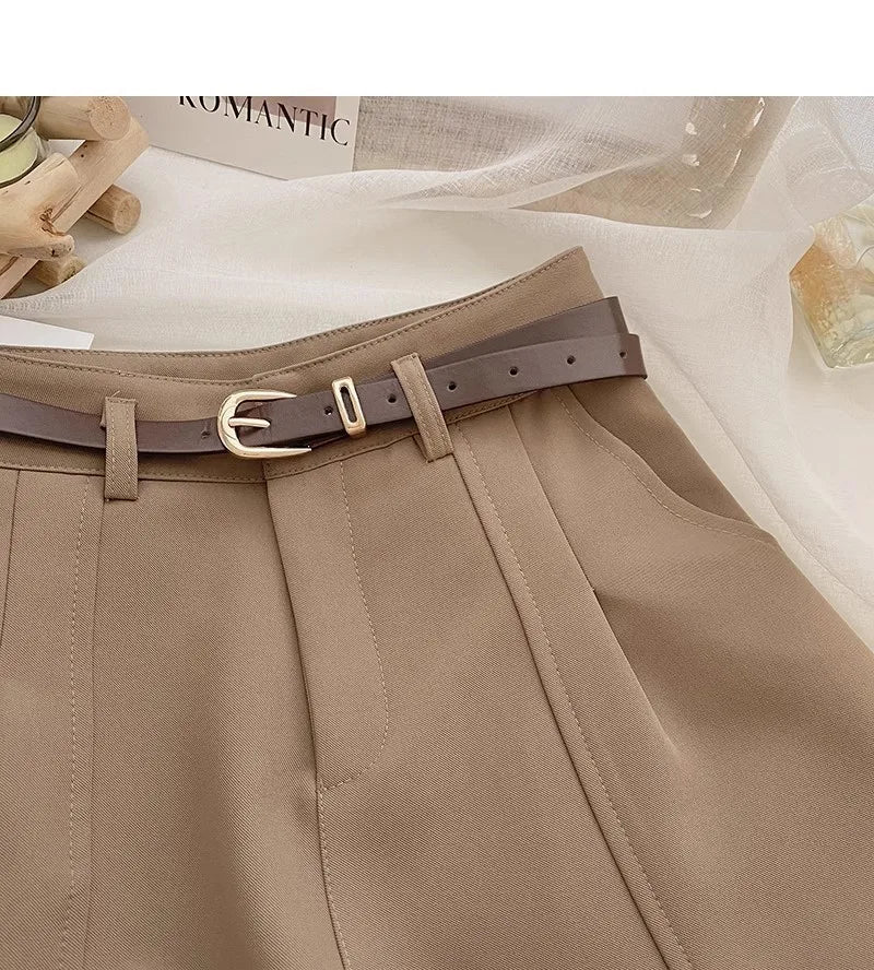 Casual Women A-Line Shorts Fashion Office Lady Commute Vintage Solid High Waist Short Pants Casual Streetwear Summer Trousers.