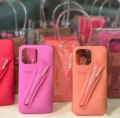 Lipgloss Lip Balm Lipstick Holder Case For iPhone 17 Air 16 15 14 Plus 13 12 11 Pro Max 16e Shockproof Soft Silicone Cover.