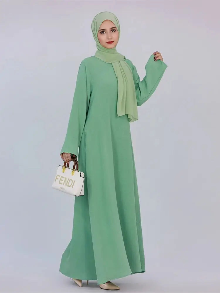 Ramadan Eid Solid Linen Dubai Abaya Turkey Islam Muslim Modest Dress Kaftan Prayer Clothes For Women Kebaya Robe Femme Musulmane.