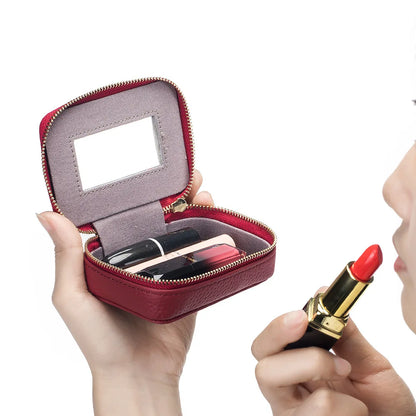 Lipsticks Case with Built-In Mirror Mini Cosmetic Bag Zipper Makeup Organizer Coin Pouch Travel Contact Lens Case Lipstick Purse.