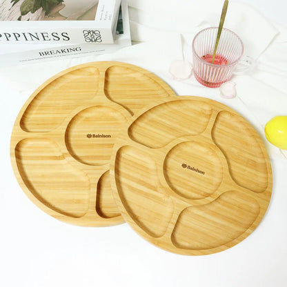 Bainison Bamboo Tray With Compartments-Snack Sorting Platter, Party Candy Buffet Display,Household Kitchen Outdoor Bamboo Tray.