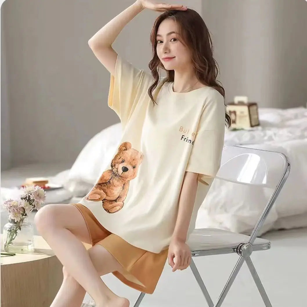 Neue Damen Pyjamas Homewear Set weibliche Sommer Kurzarm Shorts Set Studenten Mädchen niedlichen Cartoon Sommer Casual Pyjamas Homewear.