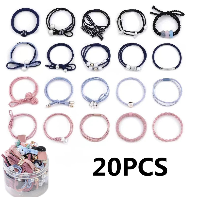 50/12PCS  Women Elastic Hair Ties Pearls Fashion Girls Scrunchies Ponytail Holder Rubber band Hair Rope Hair Accessories