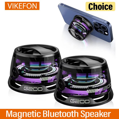 Outdoor Magnetic Bluetooth Speaker Wireless Portable Mini Travel Stereo Speaker with RGB Color Light and Phone Holder for Ios.