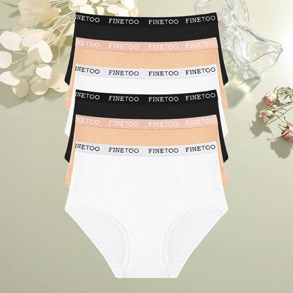 6Pcs/Set Cotton Women Panties Lady Plus Size Underwear High Waist Briefs Breathable Solid Color Female Lingerie Shorts FINETOO.