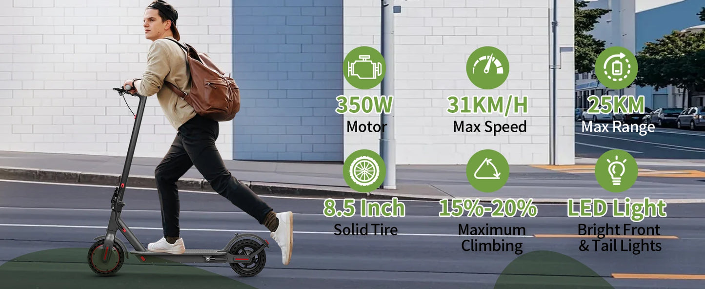ES80/M365 X1 Electric Scooter 36V 10.5Ah 500W Motor 35KM Long Range 31KM/H 8.5Inch Solid Tires Foldable Smart APP EScooter