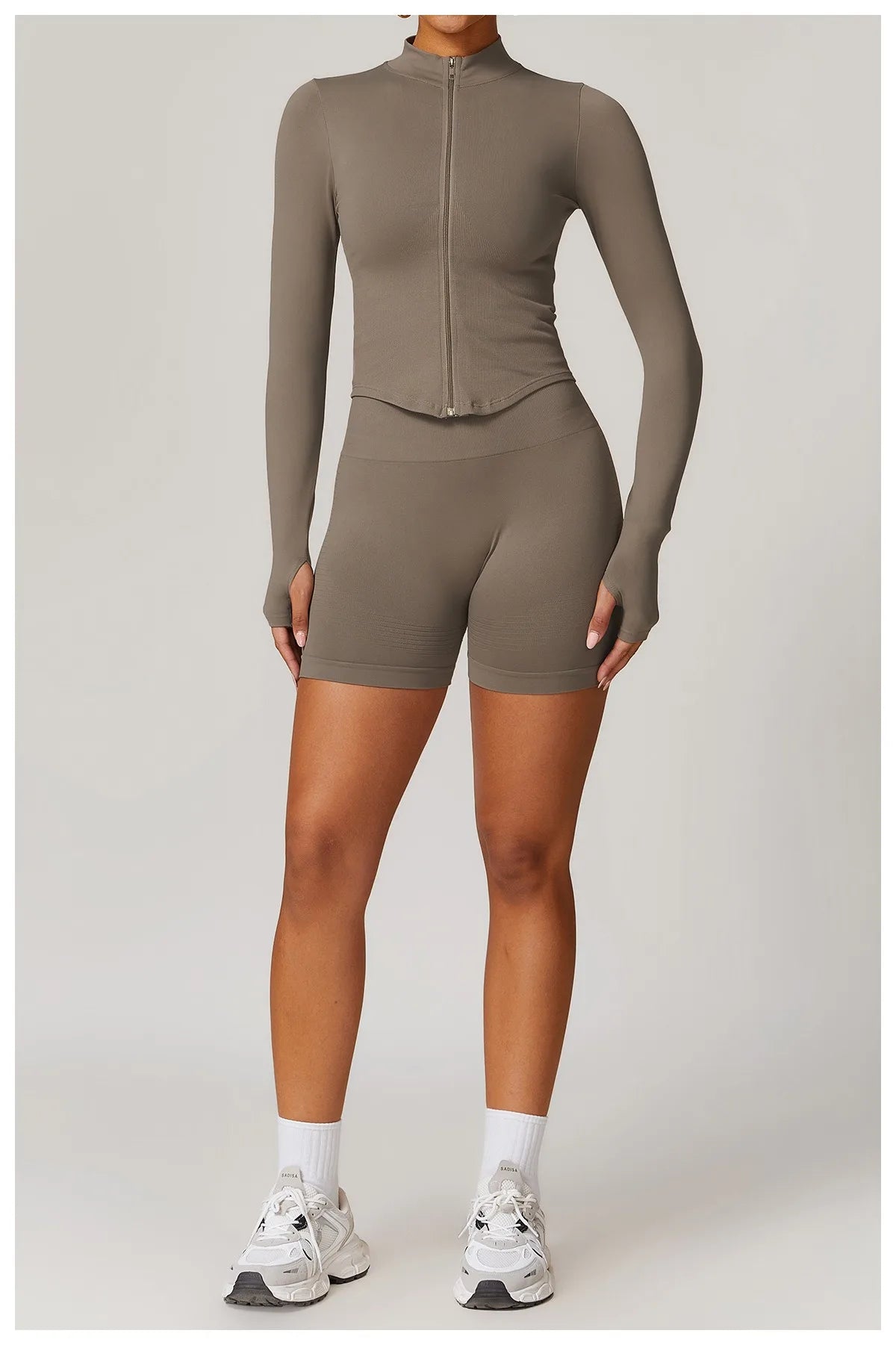 Ctenkevet Women Slim High Neck Jacket Sports Suit Female Two Piece Yoga Clothes Sport Outfit For Woman Buttock Lift Sports Suit.