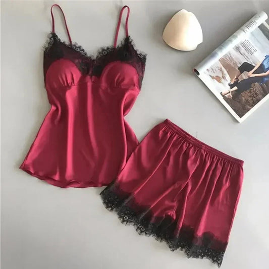 Frauen Eis Seide Pyjama Anzüge Mode V-ausschnitt Spitze Stretch Satin Nahtlose Sexy Dessous Homewear Pyjamas Shorts Set Nachtwäsche Neue.