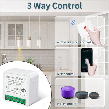 RF433 WiFi Smart Switch Tuya 16A Home Mini Relais Empfänger DIY Licht Schalter Automatisierung Controller Stimme Funktioniert mit Alexa Google.