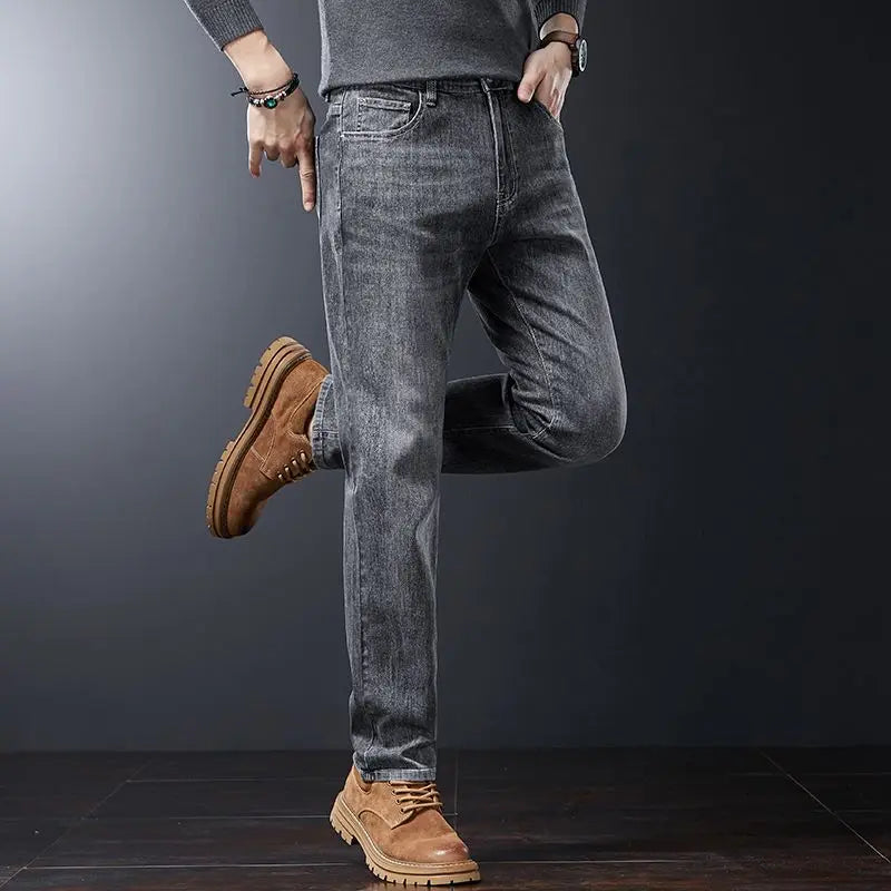 2025 Casual Jeans Young Men's Korean Style Business Straight Jeans Stretch Denim Pants Trousers Slim Fit Classic Cowboys Jeans.