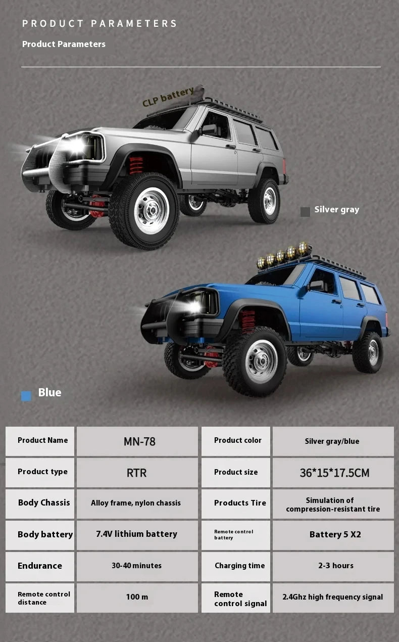 1:12 MN78 4WD Off-Road RC Car 2.4G Full Scale Short Truck With Headlights 280 Motor Real Scale Remote Control Toy Car Model.