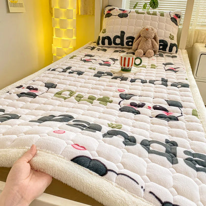 Cartoon Printed Warm Bed Mattress Super Soft Cozy Milk Velvet Single Bedding Protector Thick Tatami Mats for Autumn and Winter