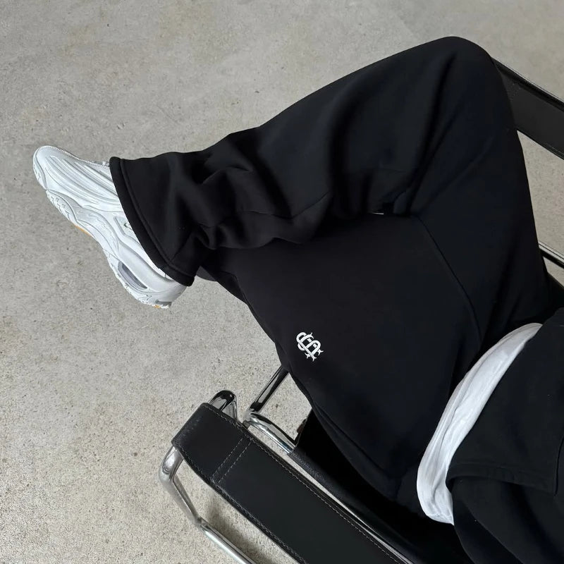 Y2K Men Jogger Loose Su Logo Embroidered Leg Openings Wide Leg Pants Extra outsize Pockets fashionable Couple Straight Leg Pants.