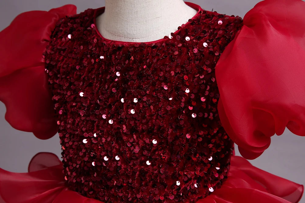 Kinderkleid, rotes Prinzessin-Halloween-Kleid, Kinderkleid, Blumenkleid, 4 bis 12 Jahre Mädchen, Klavier-Performance-Kleid.