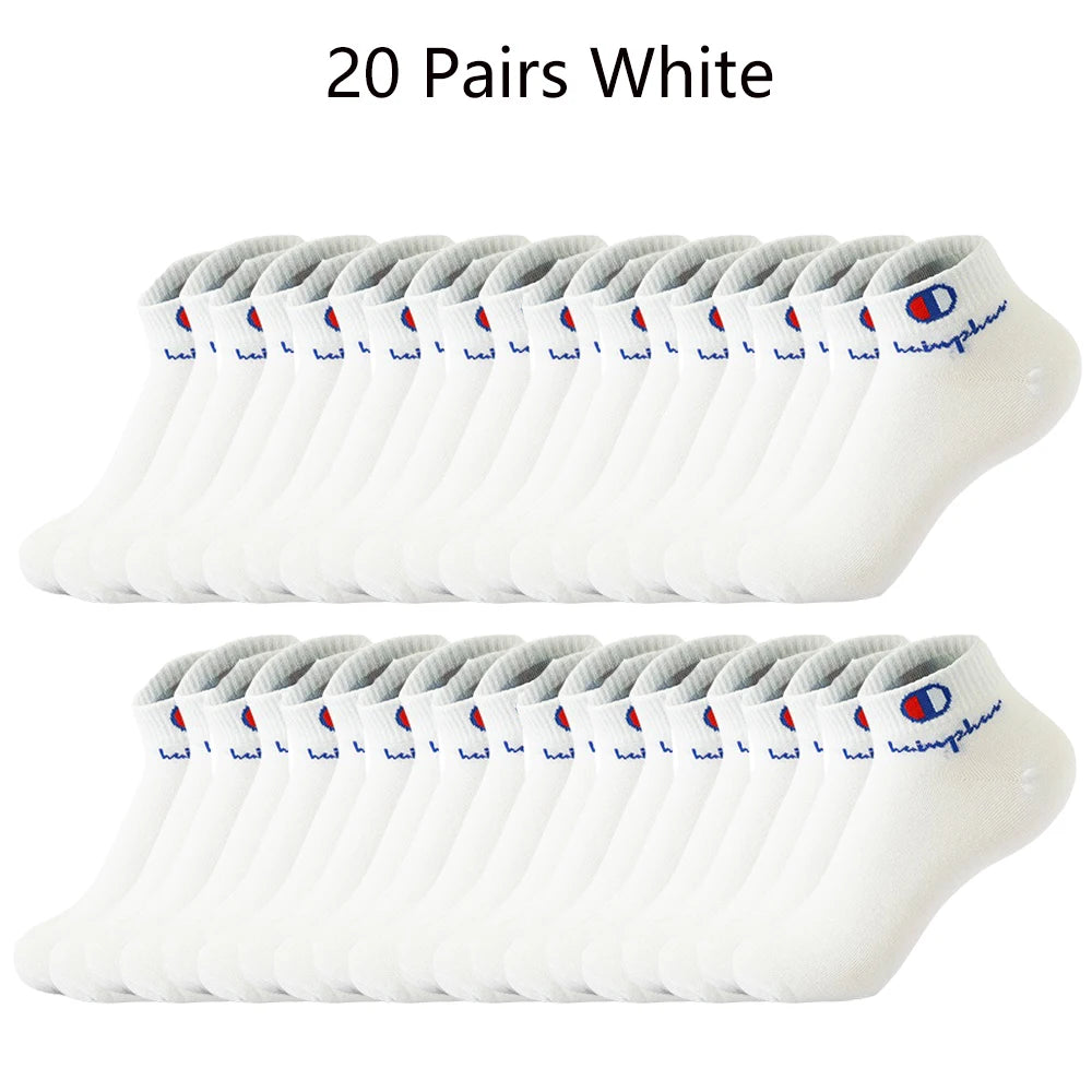 10/20/30 Pairs Socks Men Ankle Cotton Socks Brand Classic Fashion Black White Socks Breathable Mesh Athletic Short Socks Summer