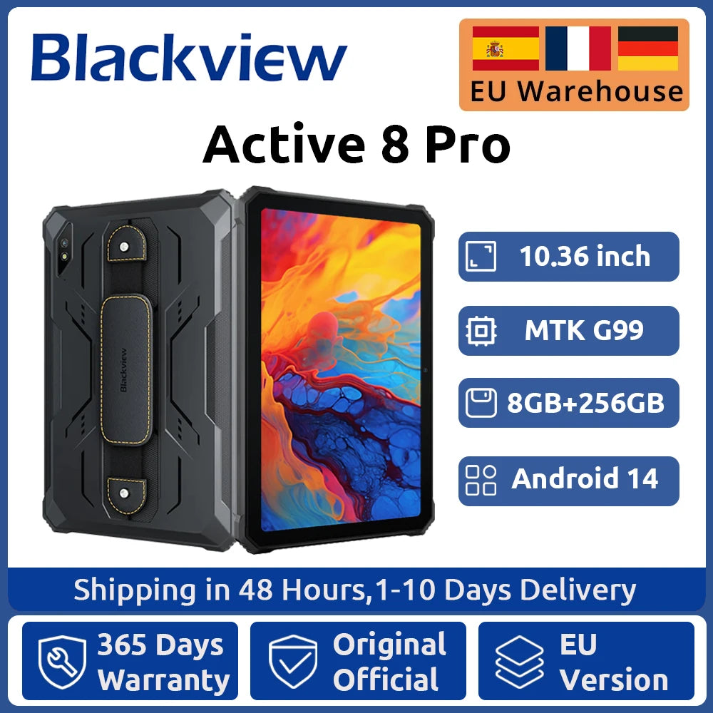 Blackview Active 8 Pro Rugged Tablets Android 14 10.36" 2.4K Display Helio G99 16GB 256GB Tablet PC 22000mAh.
