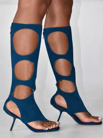 2025 New Luxury Women's Knee-High Boots | Real Horsehair Cut-Out Stiletto Heel & Rear Zipper | Evening Party Club Dress Shoes