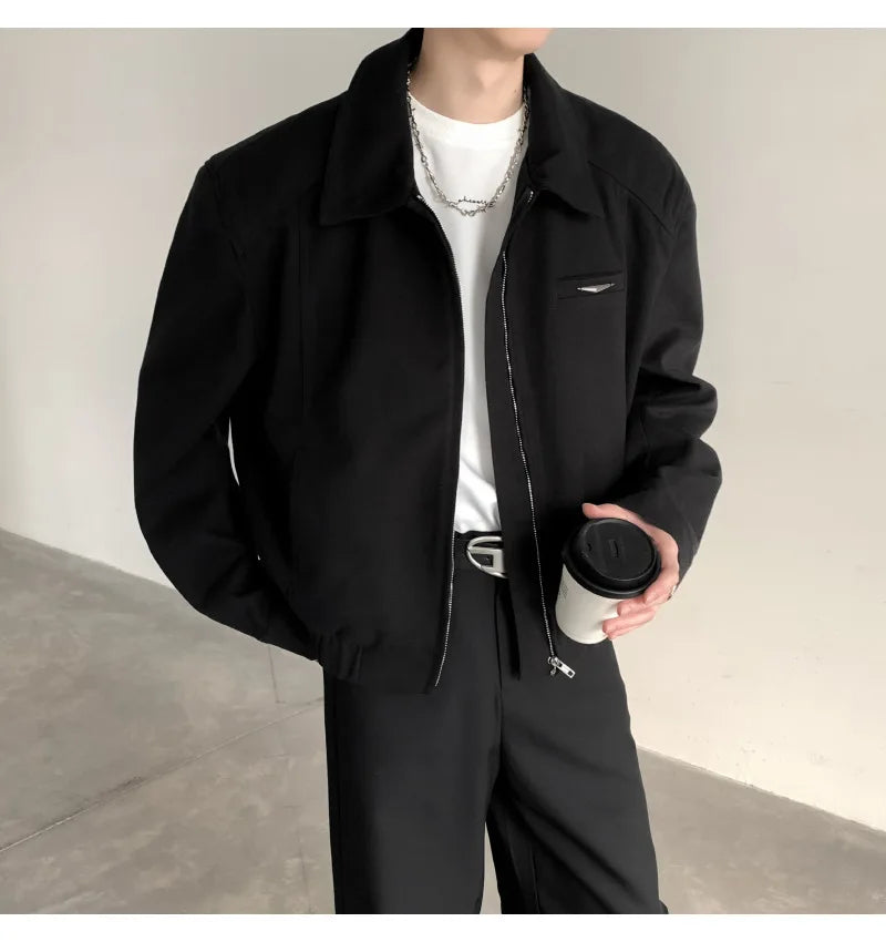 Short Jacket Men's Autumn Winter Handsome American Shoulder Pad Coat High-end Lapel Baseball Uniform.