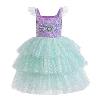 Mädchen elegante Regenbogen Prinzessin Kleid mit Bowknot Flatter Trim Mesh Kleid Tutu Kleid für Party, Performance Tutu Kleid.