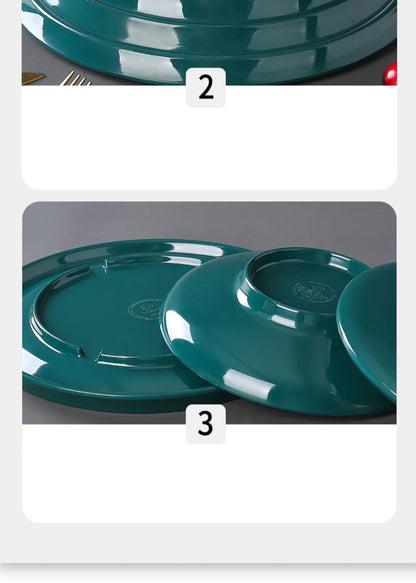 1Pc Commercial Melamine Tableware Household Plastic Dinner Plates Round Barbecue Salad Dishes Plate Kitchen Accessories.