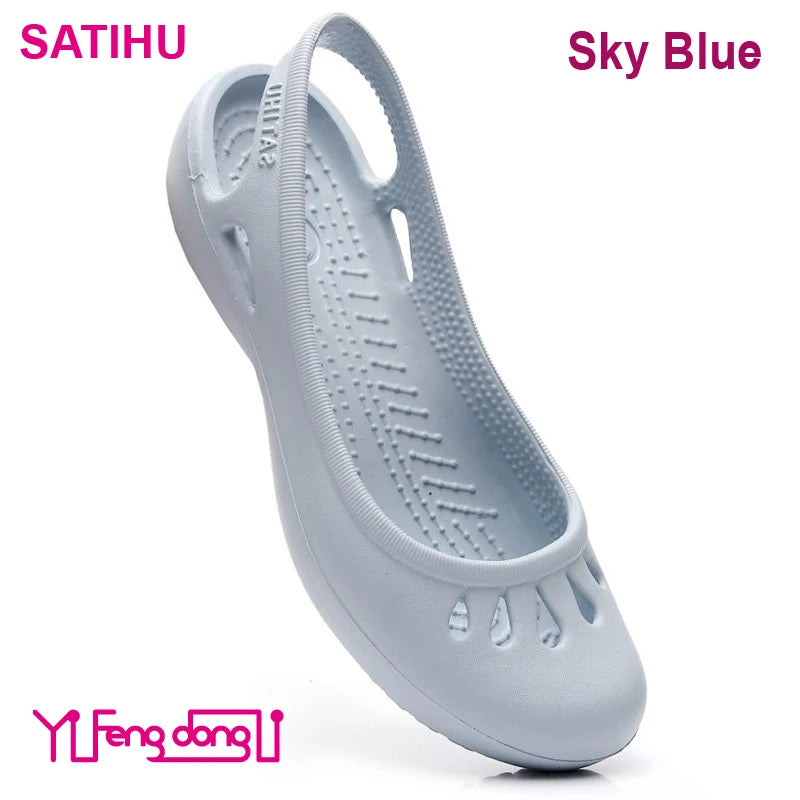 Certified Satihu Summer New Lightweight Anti Slip Hole Shoes  Clog For Women's Flat Bottom Sandals Nurse Outdoor Beach Jelly