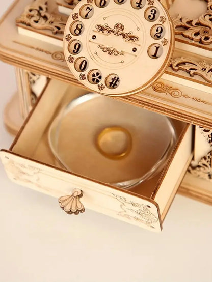 Creative Retro Telephone 3D Wooden Puzzle for Adults Tabletop Model Kits Decoration and Gift for Christmas Birthday.