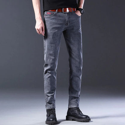 Men New Fashion Comfortable Slim Fit Jeans Male Loose Straight Smart Casual Denim Pants Formal Elasticity Look Taller Trousers.