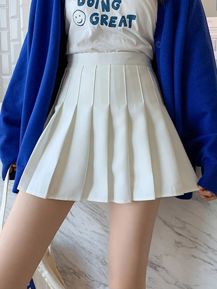 Zjaiss White Women Plus Size Pleated Skirts Summer High Waist Zipper Girls Dancing JK Black Fashion Student A Line Mini Skirts.