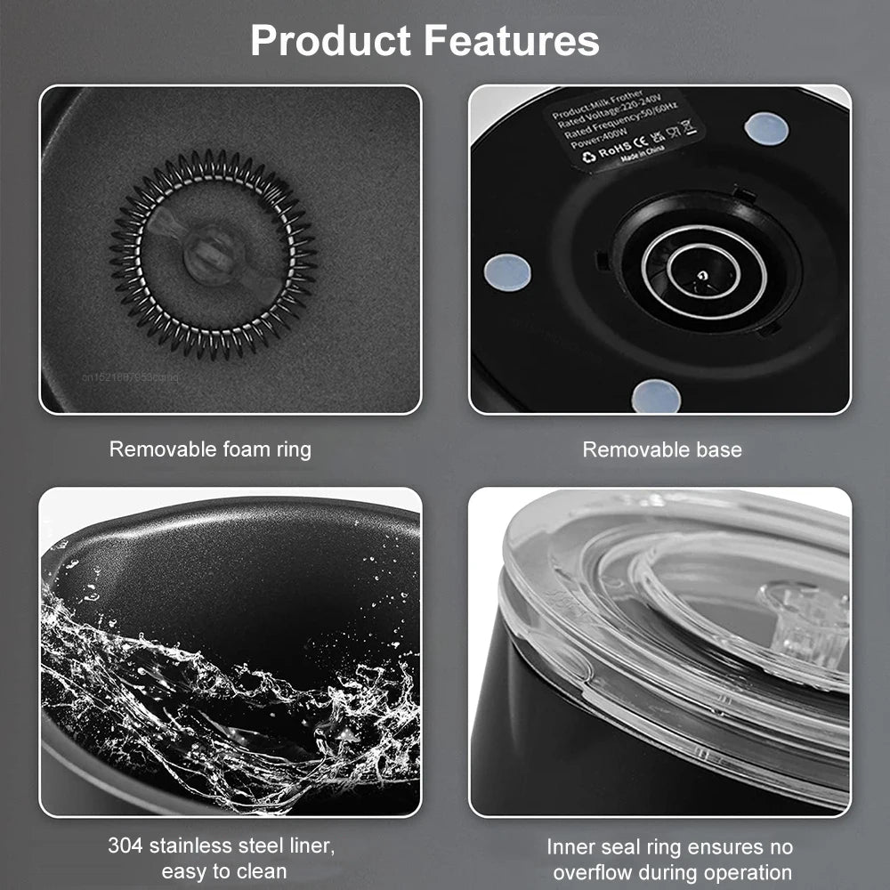 Electric Milk Frother Automatic Rotary Foamer for Coffee Cappuccino Latte 4 in 1 Hot and Cold Foam Maker Milk Frother Foamer.