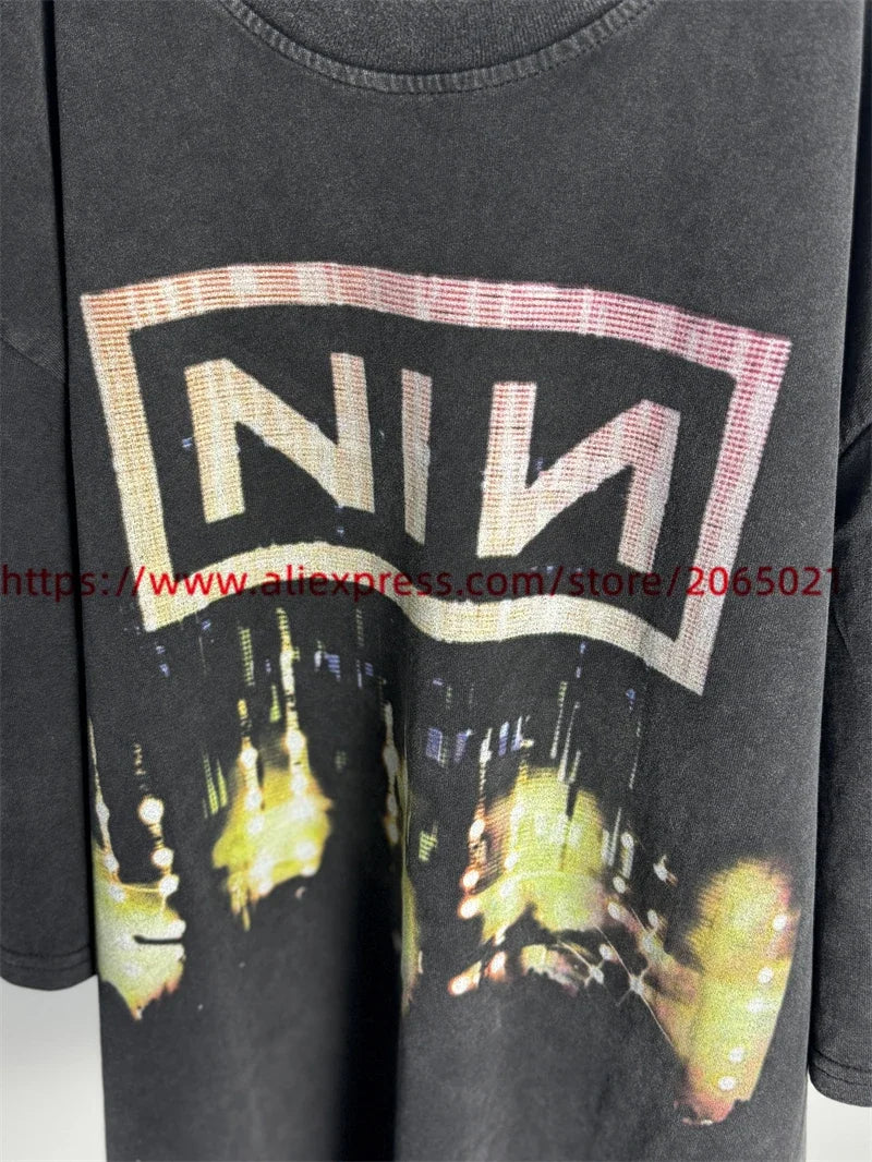 SAINT Vintage NIN Nine-inch Nail T-Shirts Best Quality Vintage Washed T Shirt Tee Tops.