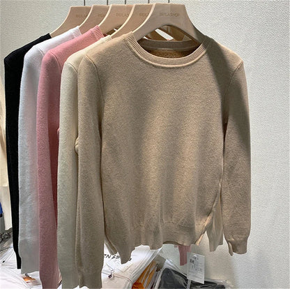 Rosa Pullover Frauen Winter Dicke Warme Stricken Pullover Schlank Plüsch Samt Gefüttert Strickwaren Jumper Langarm Tops Oansatz Poleras Mujer.