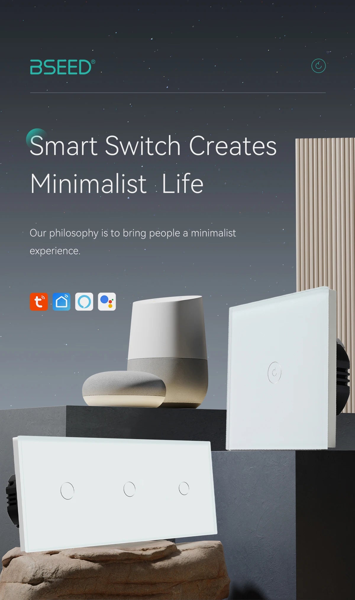 BSEED WIFI Touch Schalter Serie Wand Smart Licht Schalter Blaue LED Hintergrundbeleuchtung Glas Sensor Bildschirm Tuya APP Schalter EU Standard.