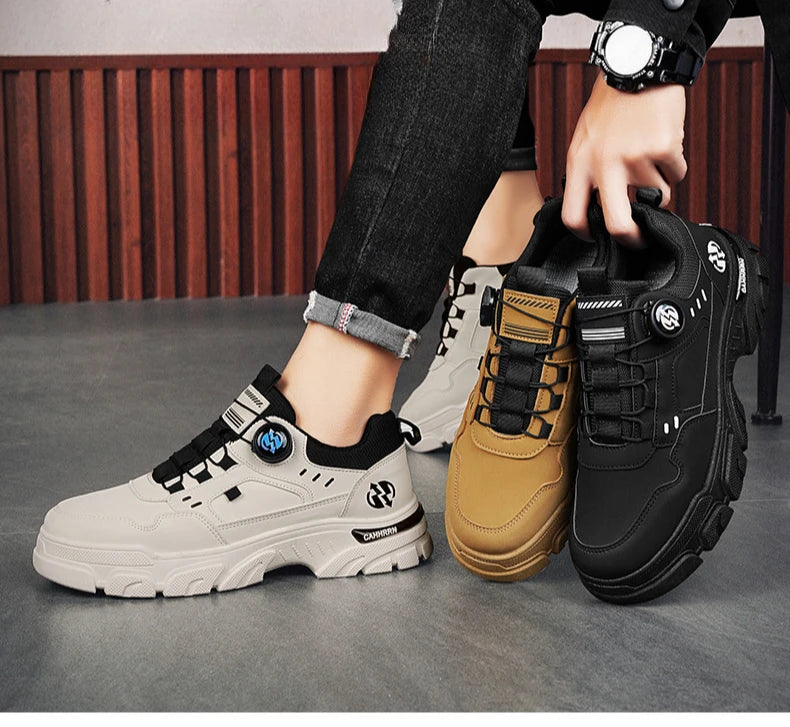 Men Sneakers Spring Autumn New High Top Men Casual Leathers Thick Soled Trendy Wear Resistant Short Boots Platform Sports Shoes.