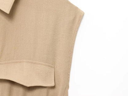 2025 Summer Vintage Casual Chic Women Jumpsuits Solid Sleeveless Belt Wide Leg Bodysuits Fashion Jumpsuit.