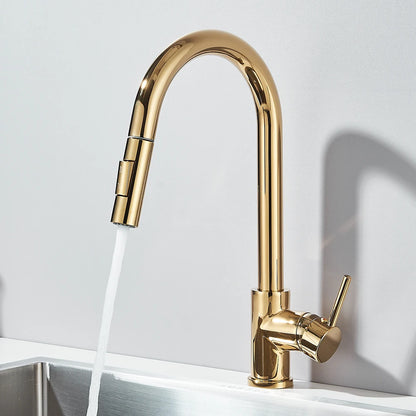 Pull Out Kitchen Faucet 2-Ways Stream/Shower Sprayer Head Deck Mounted Hot and Cold Water Mixers Single Handle Taps