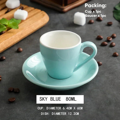 80ml Ceramic Coffee Cup and Saucer Espresso Cups Porcelain Afternoon Teacup Breakfast Milk Mug Cute Pottery Mugs Wholesale
