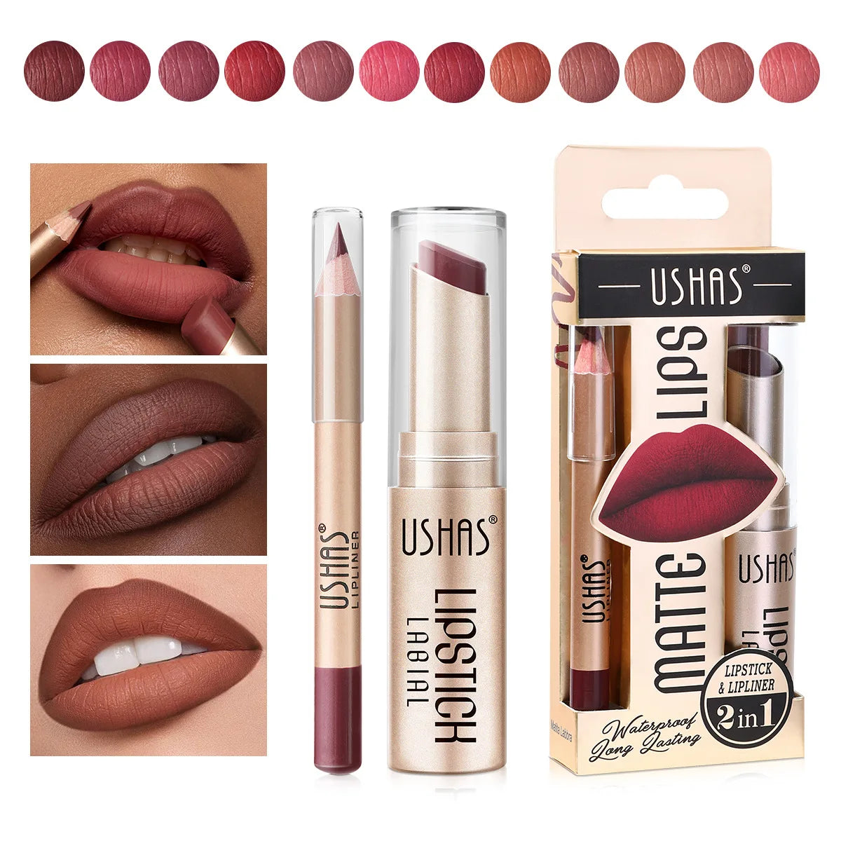 2 In 1 Lipstick Lip Liner Set 24 Hours Water Resistant Lipsticks Matte Lip Pencil Cosmetic Korean makeup Lip Gloss Tint Stain.