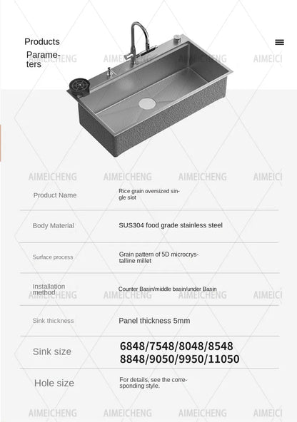 Original-Finish, spülmaschinenkompatibles SUS304-Edelstahl-Küchenspüle mit großer Einzelschüssel und Unterbau