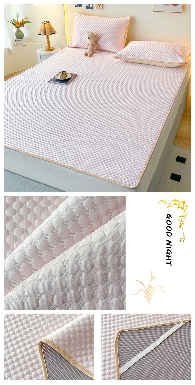 High End Latex Cooling Mattress with Elastic Band Quick-Dry Breathable Summer Bed Mat Machine Washable Foldable Sleeping Pad.