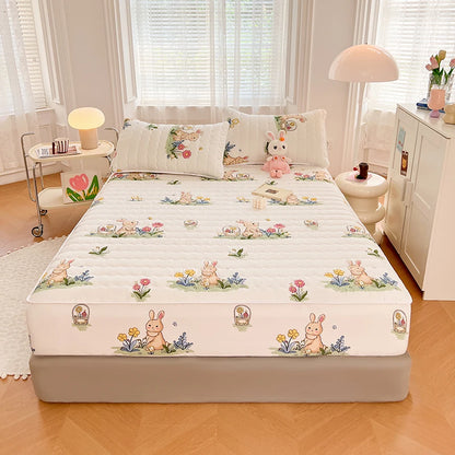 Quilted Mattress Cover For Kids Single/Double Size Rabbit Printing cubre colchón 200X220cm Anti-Mite 매트리스커버 Queen/King Size 매트리스.