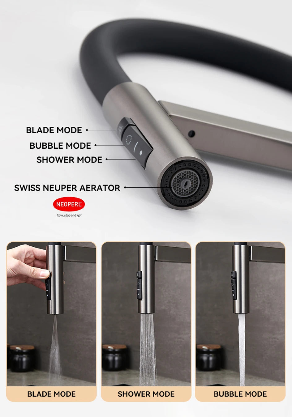 VGX Brushed Kitchen Faucet Sink Faucets Rubber Pull Down Stream Sprayer Taps Rotatable Kitchen Mixer Water Tap Hot Cold Crane