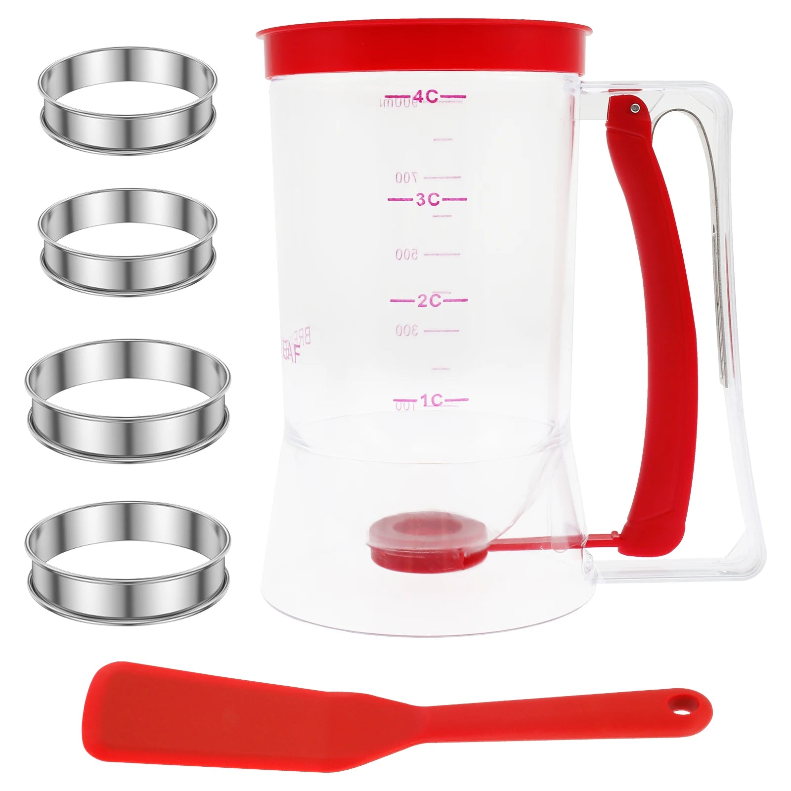 Batter Separator Easy to Use 900ml Pancake Batter Dispenser Reusable Batter Dispenser Set with Mousse Rings Spatula.