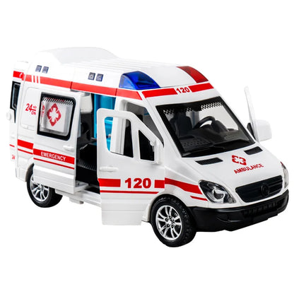 1:32 Mini Alloy Car Diecast Ambulance Fire-Truck Policecar Model Sound And Light Vehicle Simulation Collection Gifts Toys Boys.