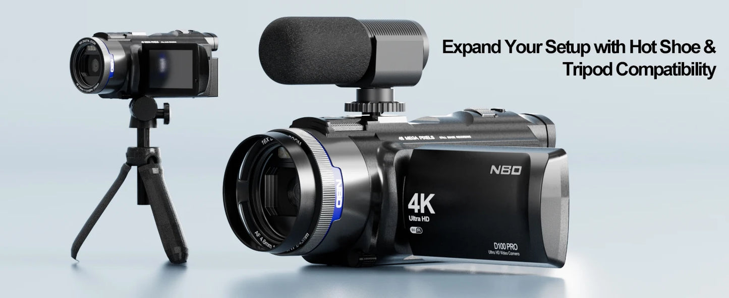 NBD 4K Camcorder Video Camera with 48MP Vlogging Camera With Wi-Fi & App Control,Video Recorder with 3X Battery Life, 16X Zoom.