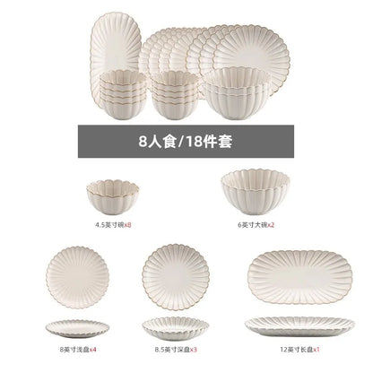 Nordic Household White Bowls Dinner Plates Ceramic White Glaze Tableware Set Western Steak Dish Salad Bowl Vegetable Fish Plate